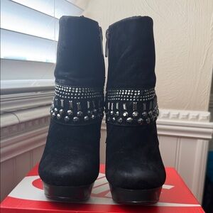 Italina Black Heeled Boots with Studded Accents